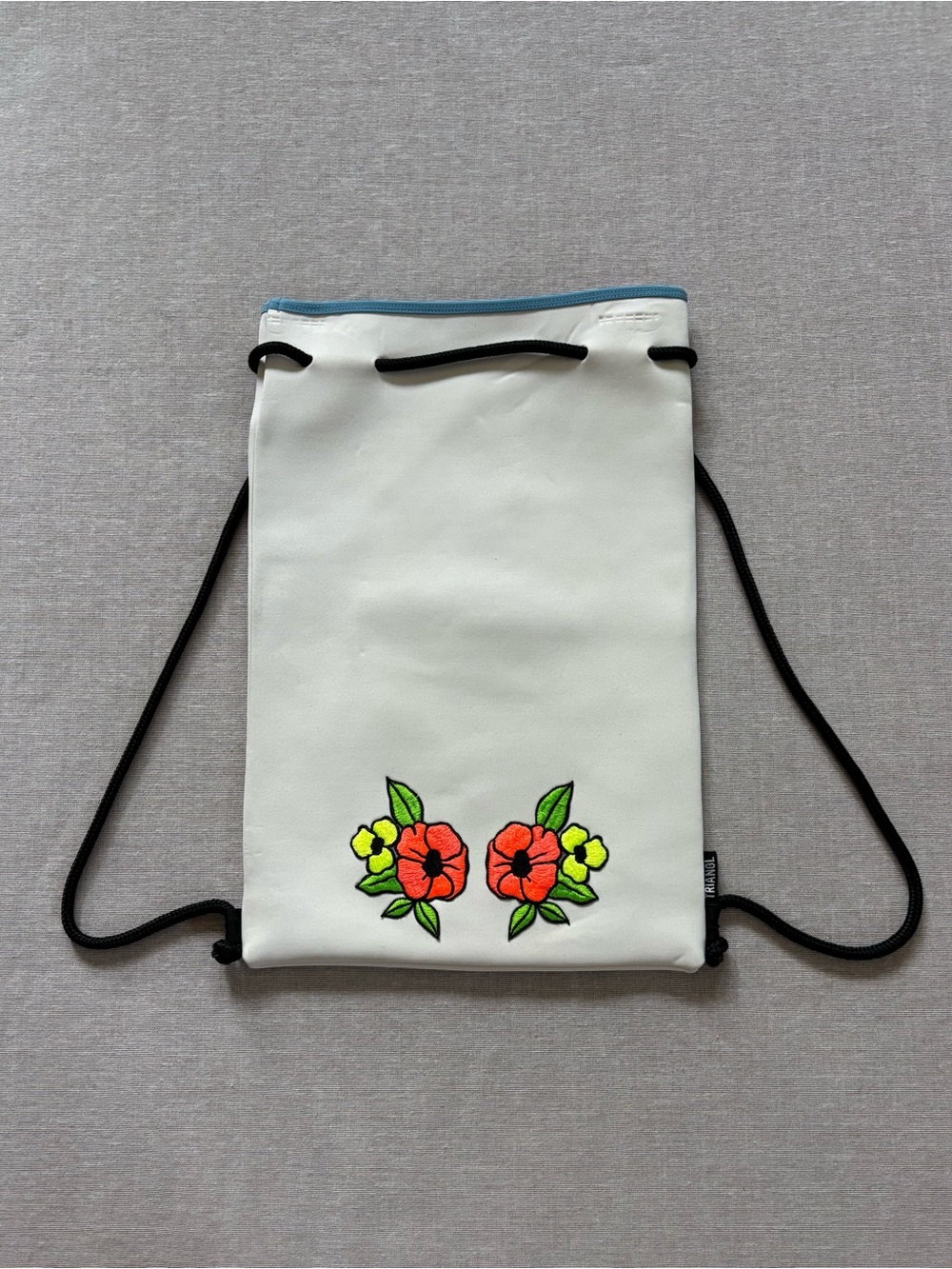 triangl swimwear White Drawstring Backpack Bag with Neon Floral 3D Embroidery